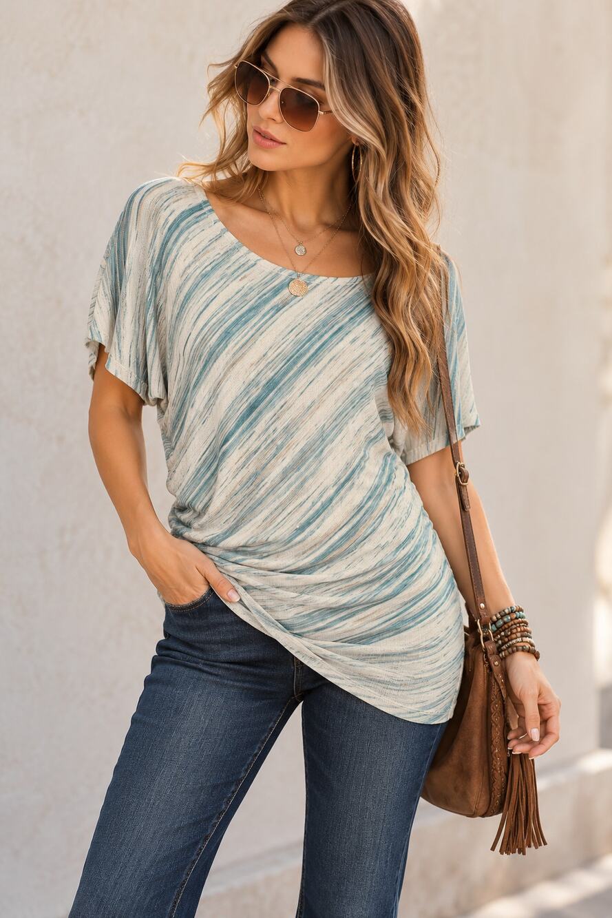 Deletta Anthropologie Teal Ivory Asymmetrical Draped Top Size M